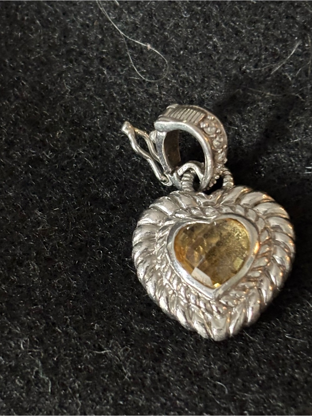 Judith Ripka Silver Heart Pendant with Yellow Citrine Center